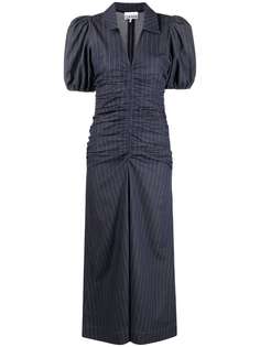 GANNI ruched puff sleeves pinstriped dress