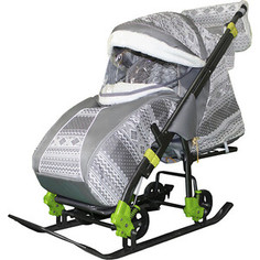 Санки-коляска SNOW GALAXY LUXE Kids 5-1 Финляндия серая на больших колесах с пружинными амортизаторами