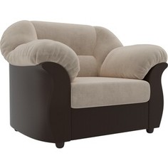 Лига Диванов Кресло Карнелла велюр бежевый экокожа коричневый