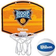 Набор для мини-баскетбола Wilson Hoop Fanatic Mini hoop kit WTBA00435 (оранжевый щит с кольцом и сеткой, мягкий бело-синий мяч р. 1)