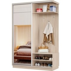 Прихожая правая Классика 02 (каркас ясень шимо светлый, фасад 10 зеркало) профиль серебро Пр.п.02.2200.1200.600.10.01.00.01