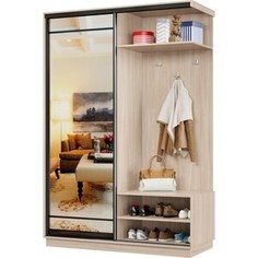 Прихожая правая Классика 02 (каркас ясень шимо светлый, фасад 09 зеркало) профиль черный муар Пр.п.02.2200.1200.600.09.01.00.07