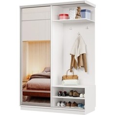 Прихожая правая Классика 09 (каркас белый, фасад 10 зеркало) профиль серебро Пр.п.09.2200.1500.450.10.07.00.01