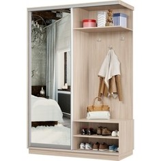 Прихожая правая Классика 30 (каркас ясень шимо светлый, фасад 01 зеркало) профиль серебро Пр.п.30.2200.1800.600.01.01.00.01