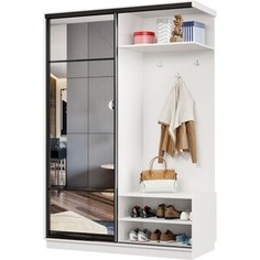 Прихожая правая Классика 31 (каркас белый, фасад 11 зеркало) профиль черный муар Пр.п.31.2400.1800.450.11.07.00.07