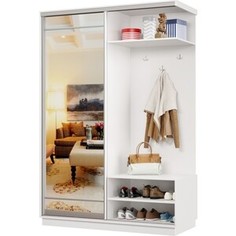 Прихожая правая Классика 32 (каркас белый, фасад 09 зеркало) профиль серебро Пр.п.32.2400.1800.600.09.07.00.01