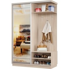 Прихожая правая Классика 32 (каркас ясень шимо светлый, фасад 09 зеркало) профиль серебро Пр.п.32.2400.1800.600.09.01.00.01