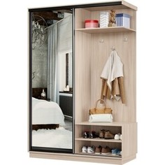 Прихожая правая Классика 31 (каркас ясень шимо светлый, фасад 01 зеркало) профиль черный муар Пр.п.31.2400.1800.450.01.01.00.07