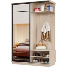 Прихожая правая Классика 01 (каркас ясень шимо светлый, фасад 10 зеркало) профиль черный муар Пр.п.01.2200.1200.450.10.01.00.07