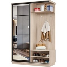 Прихожая правая Классика 11 (каркас ясень шимо светлый, фасад 11 зеркало) профиль черный муар Пр.п.11.2400.1500.450.11.01.00.07