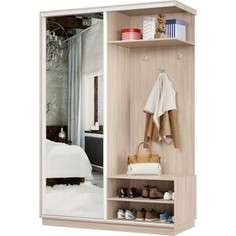 Прихожая правая Классика 32 (каркас ясень шимо светлый, фасад 01 зеркало) профиль белый глянец Пр.п.32.2400.1800.600.01.01.00.06