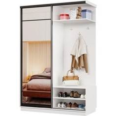 Прихожая правая Классика 12 (каркас белый, фасад 10 зеркало) профиль черный муар Пр.п.12.2400.1500.600.10.07.00.07