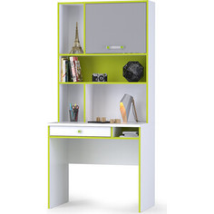 Моби Альфа 12.41 письменный стол + 13.165 надстройка лайм зеленый/белый премиум/стальной серый универсальная сборка Mobi