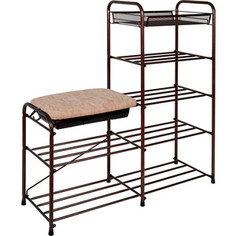 Подставка для обуви ЗМИ 5-ти полочная 90см медный антик с бежевым сиденьем и ящиком (ПДОсСя 360 БМ)