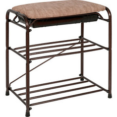 Подставка для обуви ЗМИ 3-х полочная 45см медный антик с бежевым сиденьем и ящиком (ПДОсСя 341 БМ)