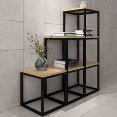 Напольная консоль Akur Loft Waco металлокаркас черный декор прозрачный лак