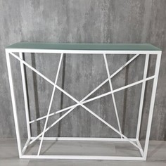 Напольная консоль Akur Loft Paterson металлокаркас белый матовое стекло