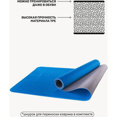 Коврик для йоги Starfit FM-201 TPE 173x61x0,4 см, синий/серый 1/12