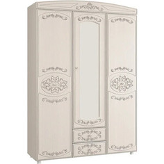 ОЛМЕКО Шкаф 3-х дверный комбинированный с зеркалом Каролина патина вудлайн кремовый/ПВХ сандал белый/ДВПО белый