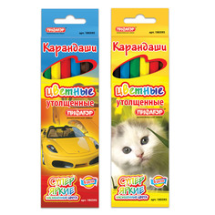 Карандаши цветные утолщенные Пифагор "Котята, Автомобили" 6 цв