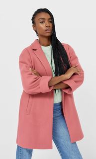Stradivarius Пальто Из Трикотажной Ткани С Начёсом Ярко-Розовый S