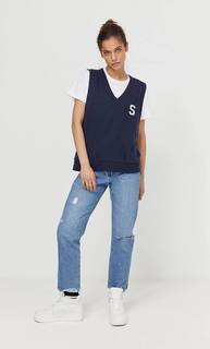 Stradivarius Жилет С Нашивкой Морской Синий S