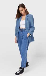 Stradivarius Двубортный Пиджак Без Застежки Синий M