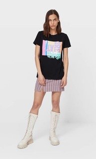 Stradivarius Футболка С Принтом Черный S