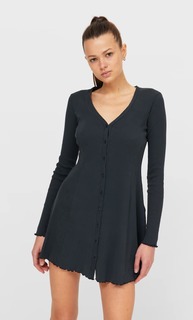 Stradivarius Платье С V-Образным Вырезом И Пуговицами Черный M