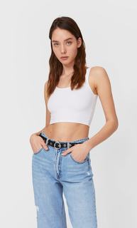 Stradivarius Тонкий Ремень С Цветочными Люверсами Черный 80