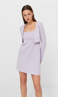 Stradivarius Короткий Комплект С Платьем В Клетку Виши Сиреневый S