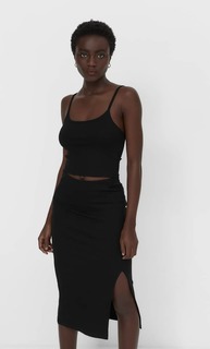 Stradivarius Юбка Миди В Рубчик Черный Xs