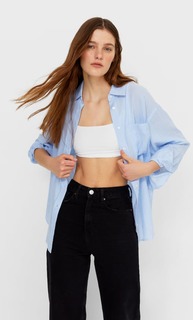 Stradivarius Рубашка Прямого Кроя В Полоску Небесно-Голубой L