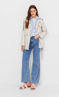 Stradivarius Тренч Из Непромокаемой Ткани С Капюшоном. Ванильный M