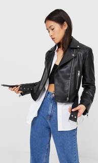 Stradivarius Куртка Из Искусственной Кожи В Байкерском Стиле Черный L