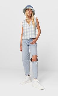 Stradivarius Короткий Жилет В Клетку Небесно-Голубой M