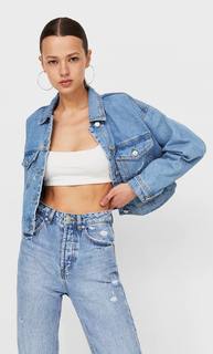Stradivarius Укороченная Джинсовая Куртка Светлый Деним M