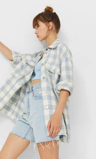 Stradivarius Куртка-Рубашка В Клетку С Необработанной Кромкой Небесно-Голубой M