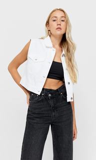 Stradivarius Укороченный Джинсовый Жилет Белый M
