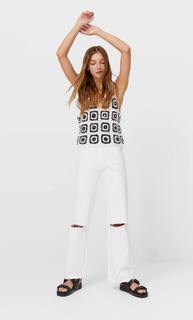 Stradivarius Жилет Из Кружева Кроше С Цветочным Узором Цвет Небеленого Полотна S