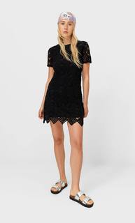 Stradivarius Короткое Платье Из Кружева Кроше Черный M