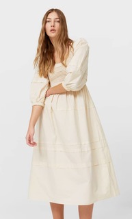 Stradivarius Комбинированное Платье-Миди Из Кружева Кроше Ванильный L