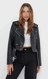 Stradivarius Базовая Куртка Из Искусственной Кожи С Ремнем Черный Xs