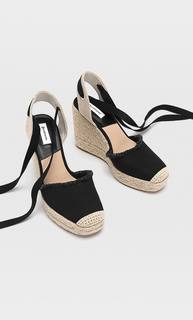 Stradivarius Сандалии На Джутовой Платформе С Завязками Черный 37