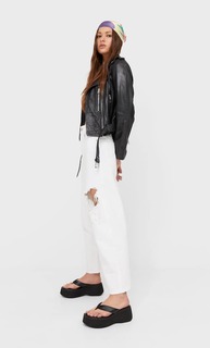 Stradivarius Кожаная Байкерская Куртка Черный S
