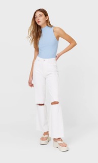 Stradivarius Топ С Высоким Воротником Небесно-Голубой M