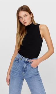 Stradivarius Топ С Высоким Воротником Черный S