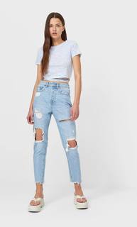 Stradivarius Футболка С Принтом И Завязками Небесно-Голубой S