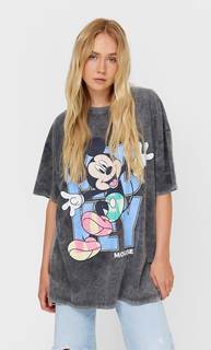 Stradivarius Футболка «Микки» В Стиле Oversize Темно-Серый Xs