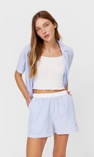 Stradivarius Шорты Из Поплина В Полоску Синий S